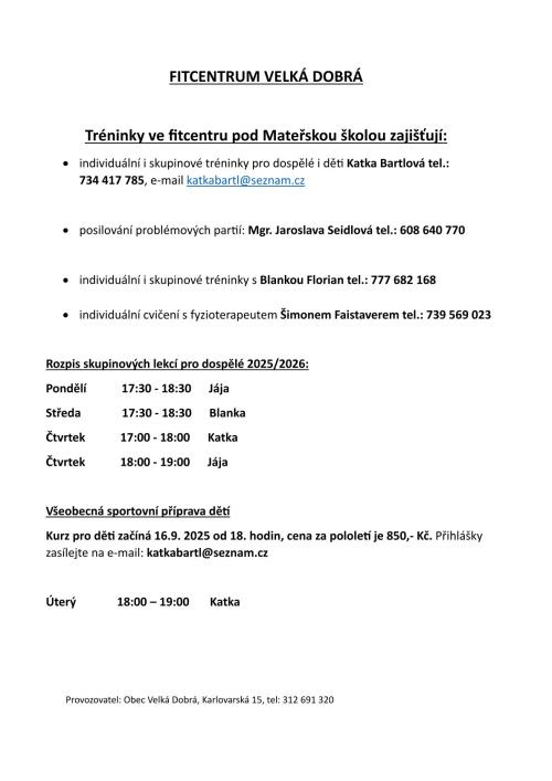 Fitko rozpis lekcí
